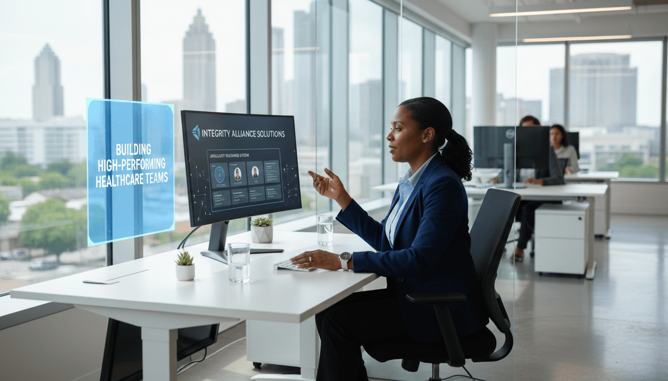 Healthcare recruiting professional working in modern office setting